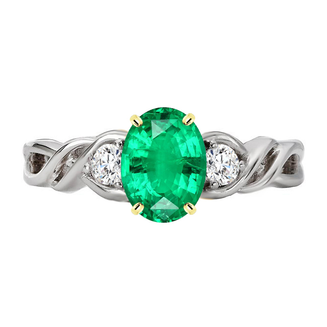 Anello Pietra Colorata Oro Due Toni 14K con Smeraldo – vista principale