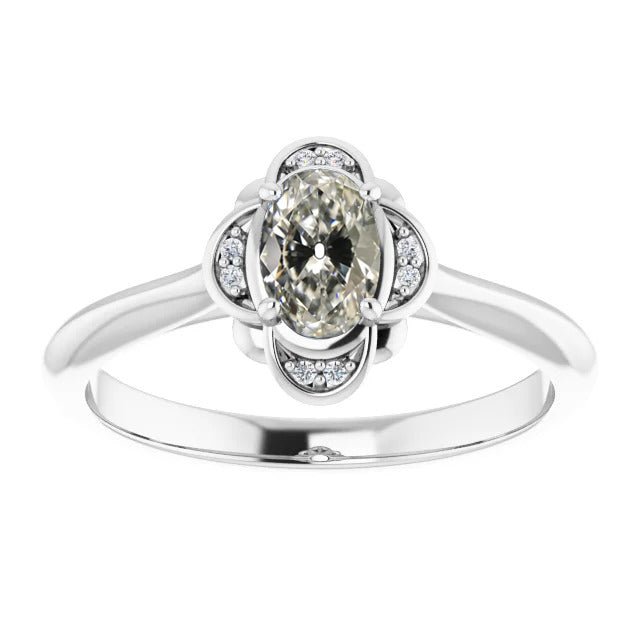 Diamante Cuscino Antico Anello con Pavé Halo in Oro Bianco 14K – vista principale