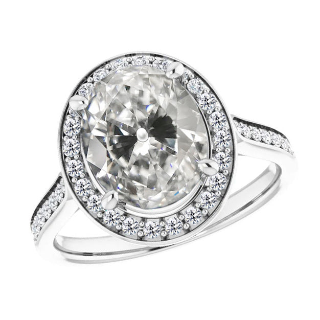 Diamante Fine Cuscino Antico Anello Solitario con Accenti in Oro Bianco 14K – vista principale