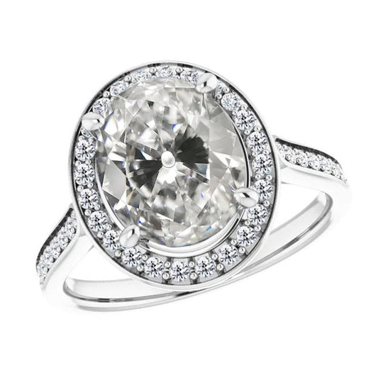 Diamante Fine Cuscino Antico Anello Solitario con Accenti in Oro Bianco 14K – vista principale