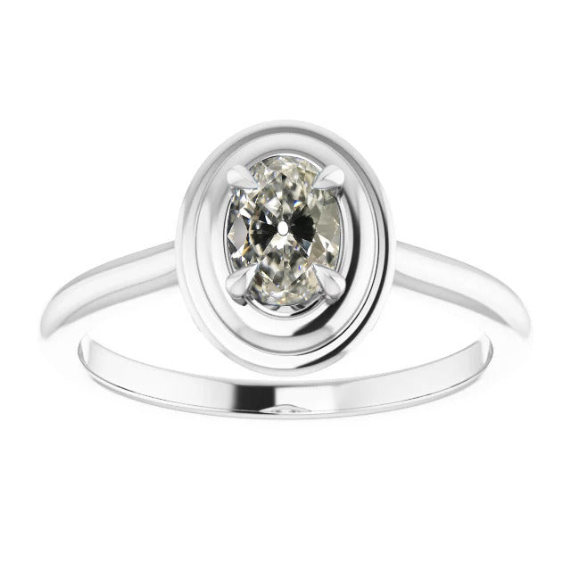 Taglio Old Mine Diamante Fine anello in Oro 14 Carati Bianco – vista principale