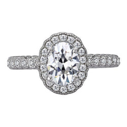 Diamante Fine Anello Halo 4 carati – Oro Bianco 14K