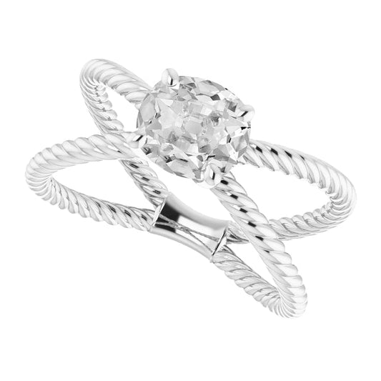 Diamante Cuscino Antico Solitario di Fidanzamento in Oro 14 Carati Bianco – vista principale