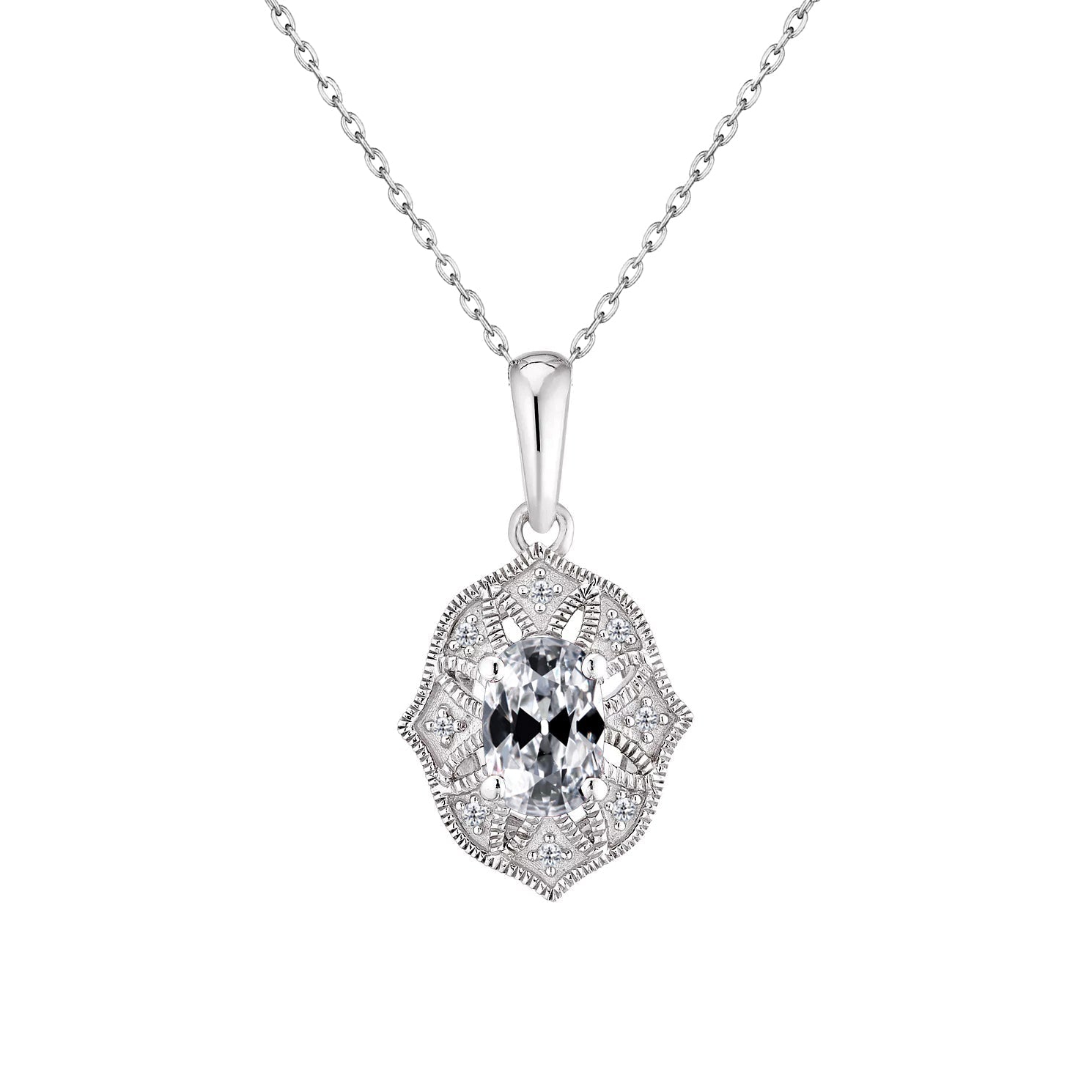 Pendente a Goccia Oro Bianco 14K con Diamante Fine – vista principale