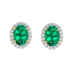 Oro Due Toni 14K Certificato GIA Smeraldo Gemstone Earring 1,50