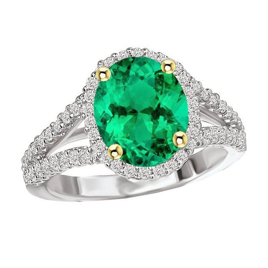 Smeraldo Fine Anello con Pietra Preziosa 4 carati Oro Due Toni 14K – vista principale