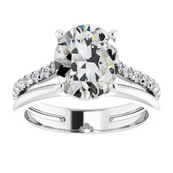 Taglio Europeo Antico Diamante Fine Anello Solitario con Accenti