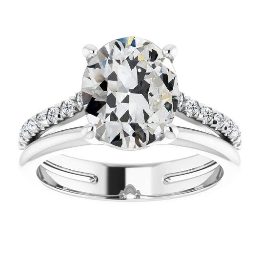 Diamante Fine Taglio Old Mine Anello Solitario con Accenti in Oro Bianco 14K – vista principale