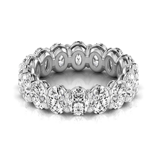 Diamante Fine Ovale Eternity Band in Oro 14 Carati Bianco – vista frontale
