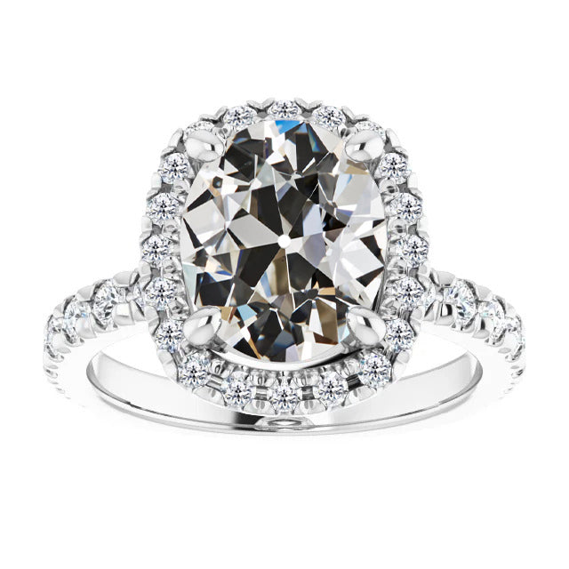 Brillante Taglio Old Mine Anello Solitario con Accenti in Oro Bianco 14K – vista principale