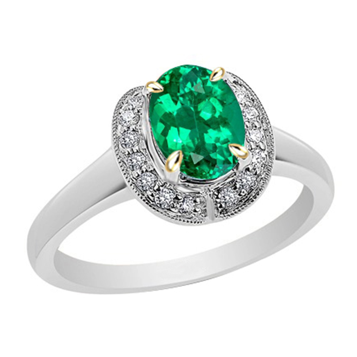 Anello con Pietra Preziosa Oro 14 Carati Bicolore con Smeraldo – vista principale