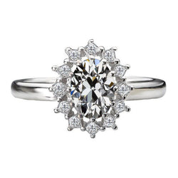 Diamante Anello con Pavé Halo – Oro Bianco 14K 3 carati