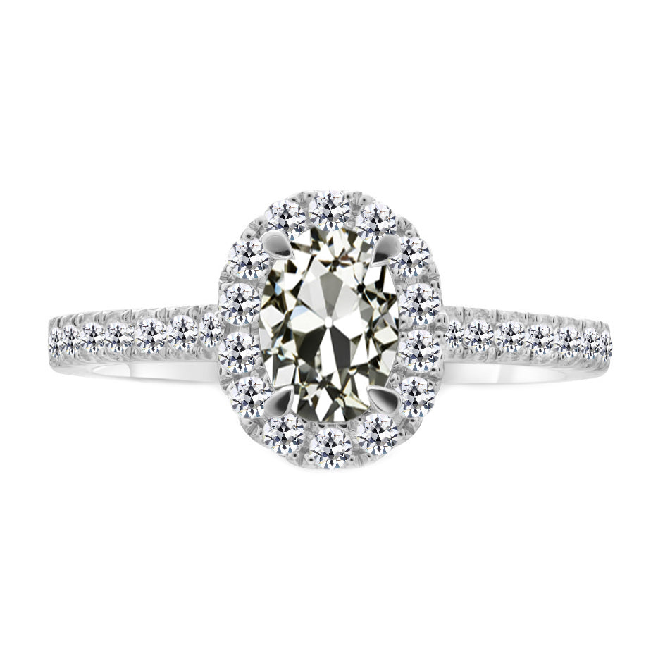 Anello di Fidanzamento Halo Oro 14 Carati Bianco con Diamante – vista principale