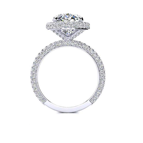 Brillante Cuscino Antico Anello Halo in Oro 14 Carati Bianco – vista frontale