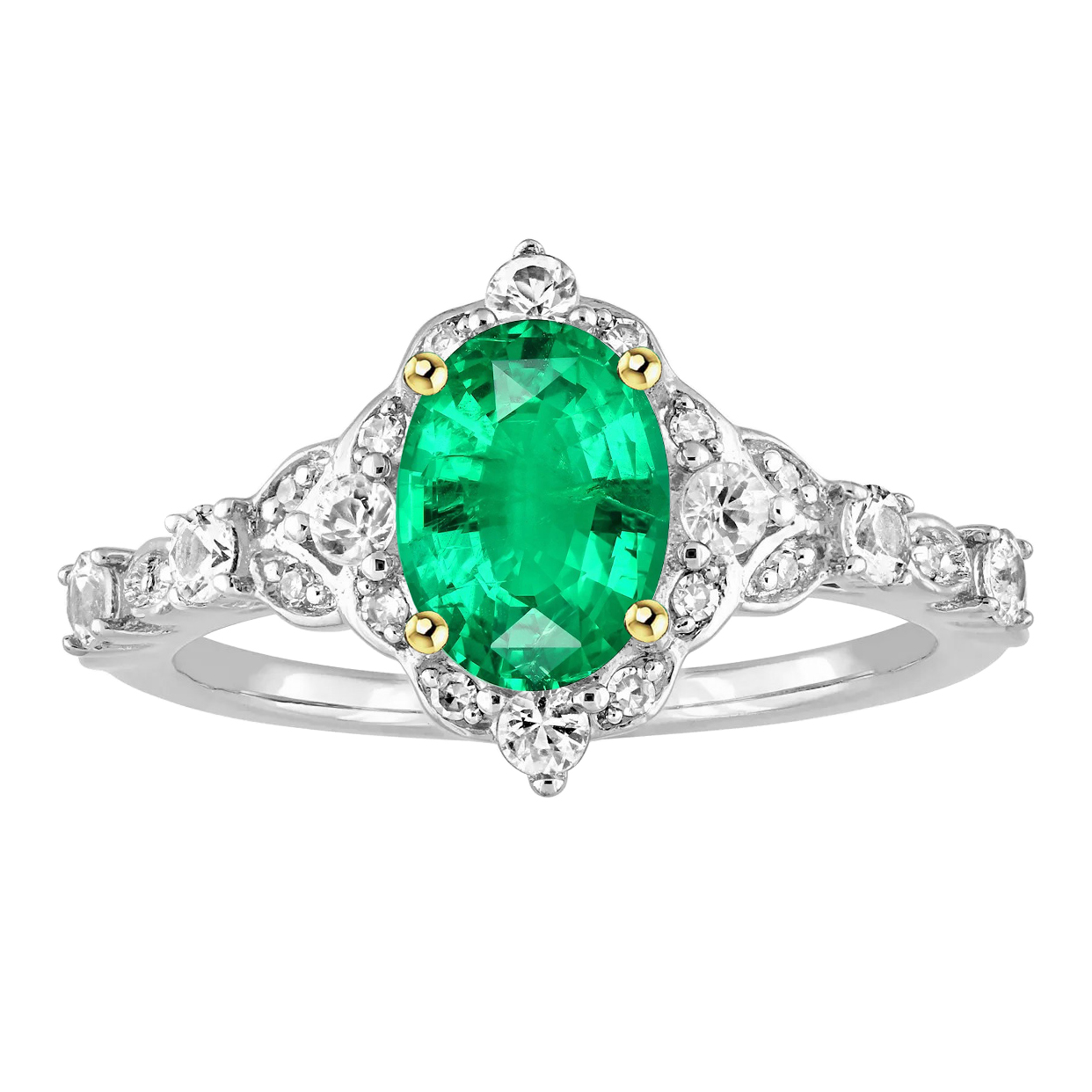 Smeraldo Fine Anello con Gemma 2 carati Oro Bicolore 14K – vista principale