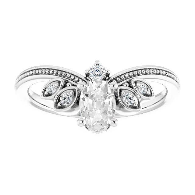 Ovale Vecchio Taglio Vero Diamante Ring Enhancer Perline Stile Vintage 3,25 Carati