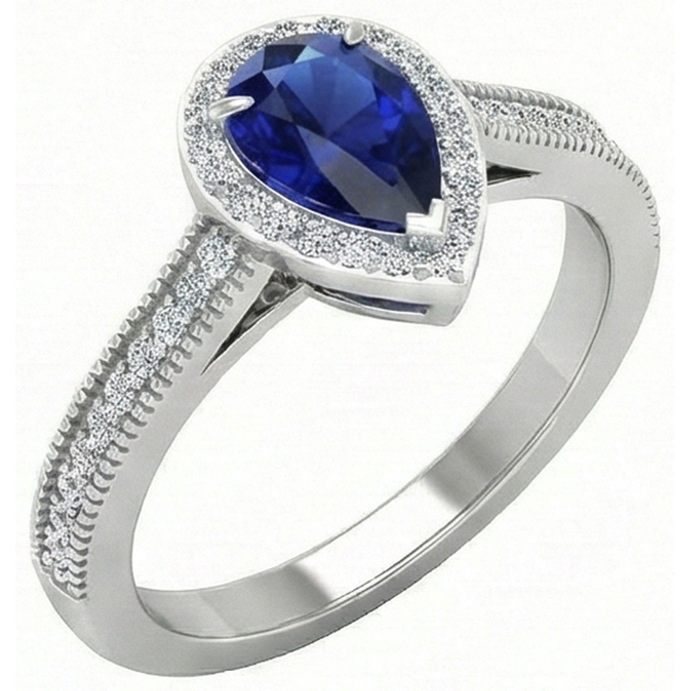 Zaffiro Blu Reale Anello con Gemma 1-carati Oro 14 Carati Bianco – vista principale
