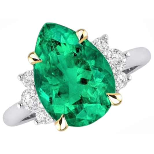 Anello Pietra Colorata Oro 14 Carati Bicolore con Smeraldo Fine – vista frontale