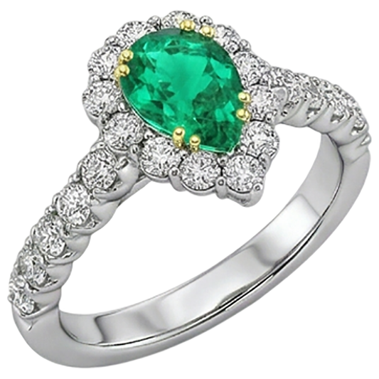 Anello con Pietra Preziosa Oro Bicolore 14K con Smeraldo Colombiano – vista frontale