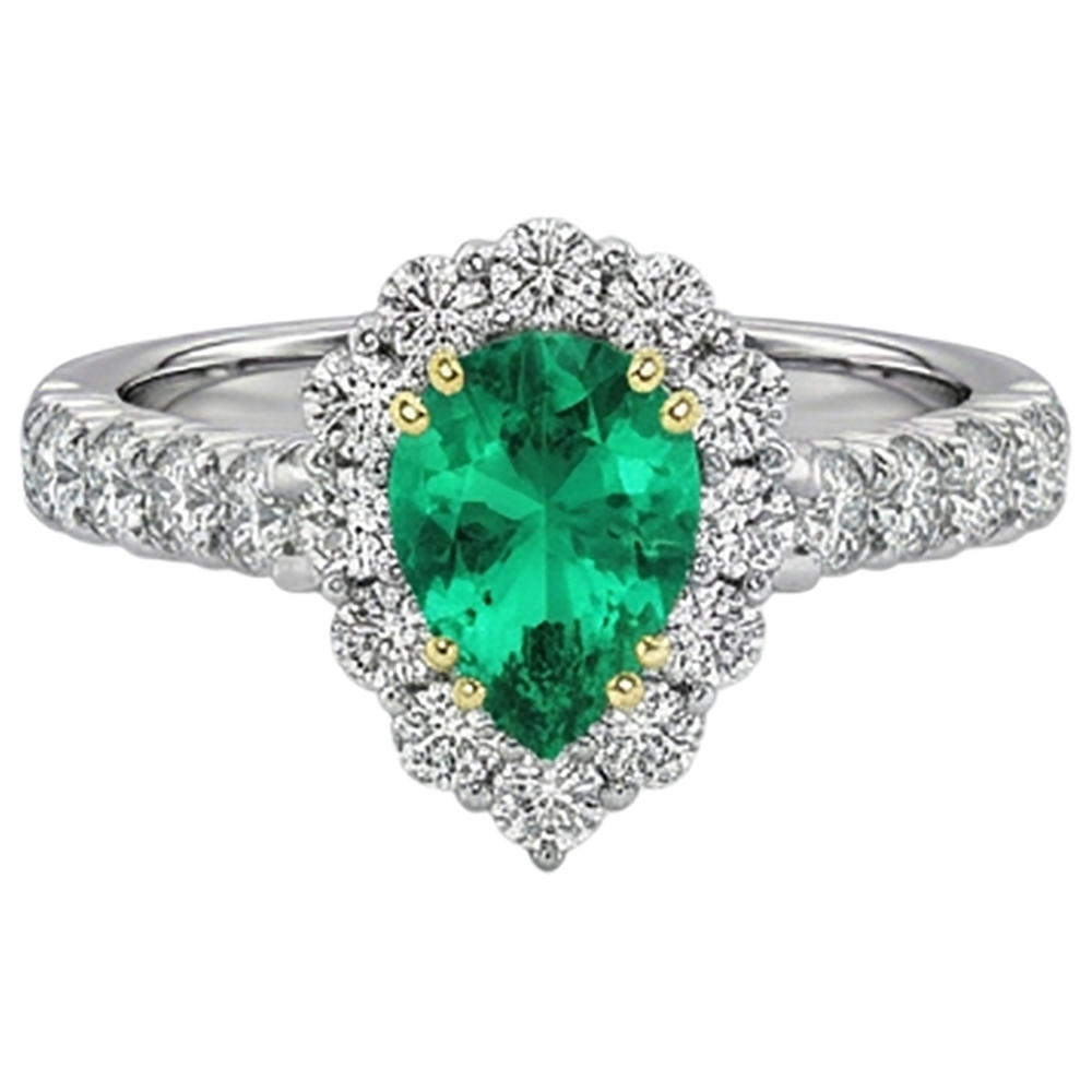 Smeraldo Colombiano Anello con Pietra Preziosa 2 carati Oro Bicolore 14K – vista profilo