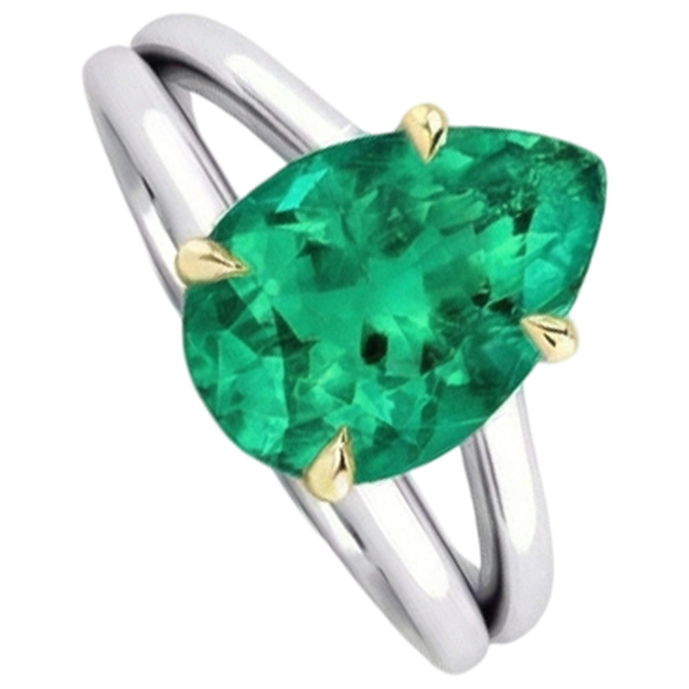 Anello con Pietra Preziosa Oro 14 Carati Bicolore con Smeraldo Colombiano – vista frontale