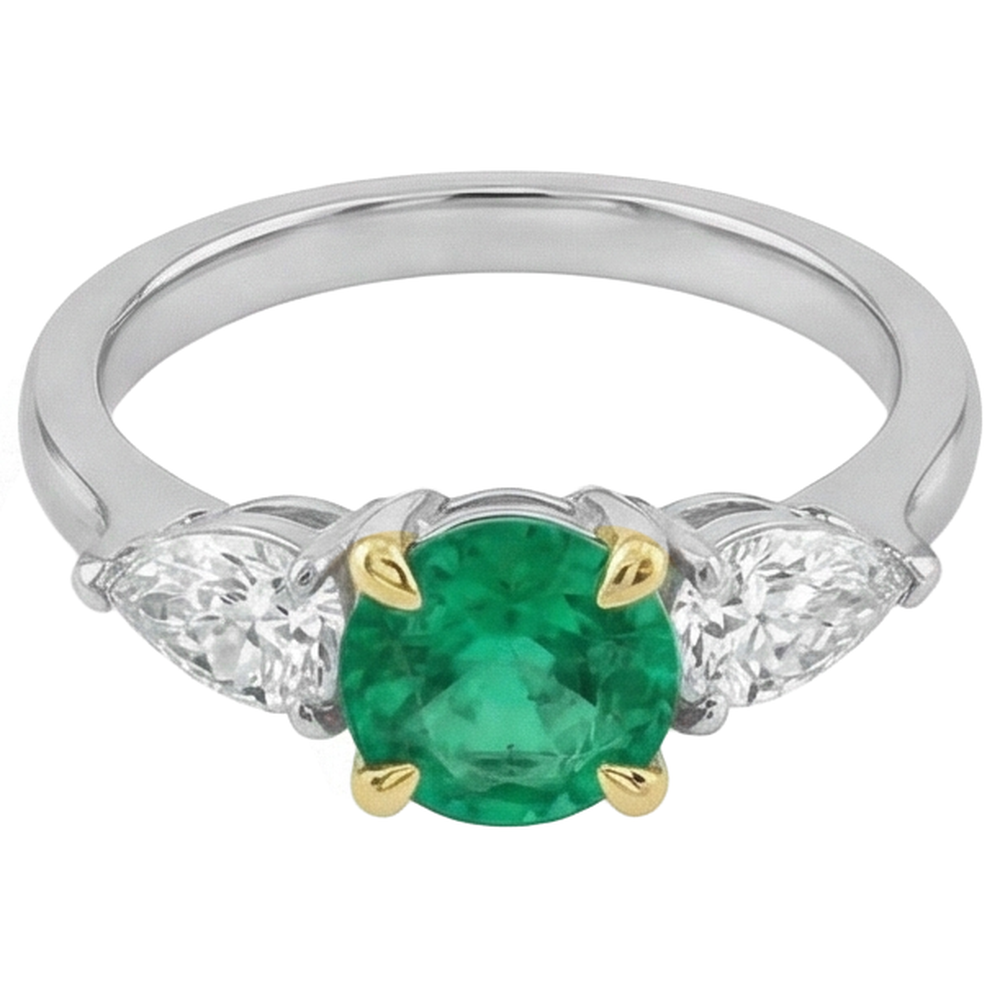 Anello con Pietra Preziosa Oro 14 Carati Bicolore con Smeraldo – vista frontale