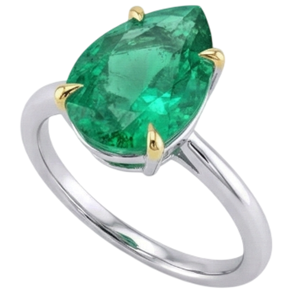 Anello con Pietra Preziosa Oro Bicolore 14K con Smeraldo Colombiano – vista laterale