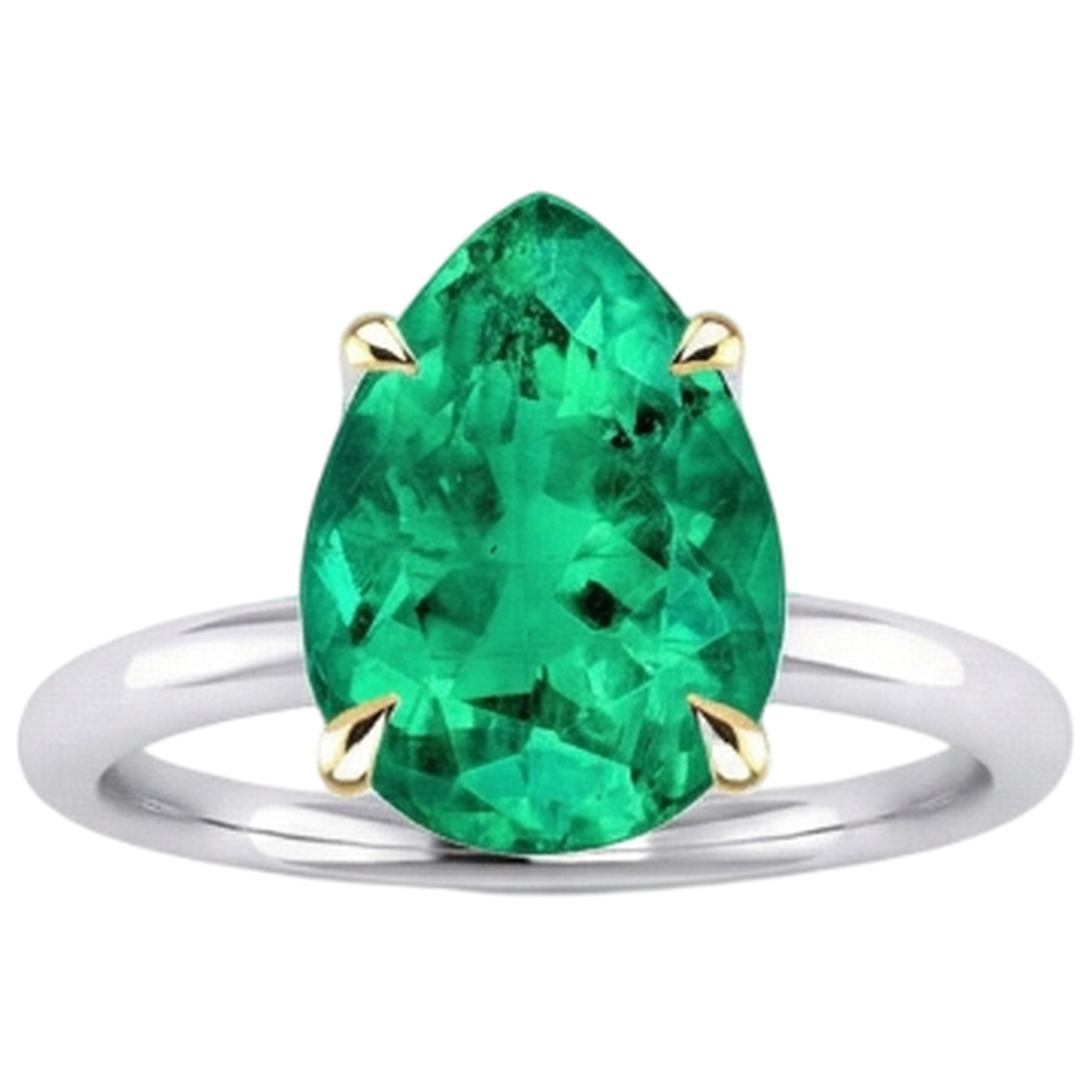 Smeraldo Colombiano Goccia Anello con Pietra Preziosa in Oro Bicolore 14K – vista profilo