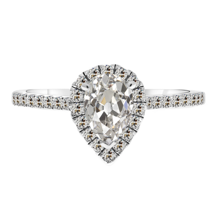 Diamante Taglio Old Mine Anello con Pavé Halo in Oro 14 Carati Bianco – vista principale