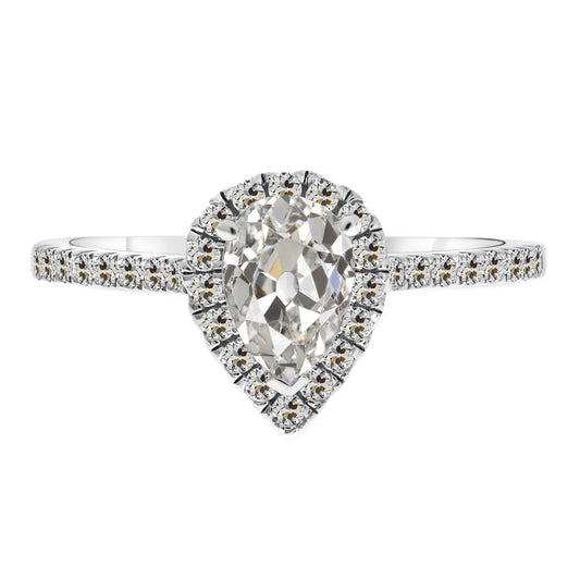 Diamante Taglio Old Mine Anello con Pavé Halo in Oro 14 Carati Bianco – vista principale