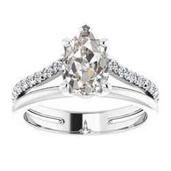 Diamante Fine Anello Solitario con Accenti – Oro Bianco 14K 2