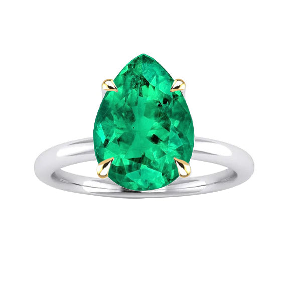 Smeraldo Colombiano Anello con Pietra Preziosa 3-carati Oro Bicolore 14K – vista principale