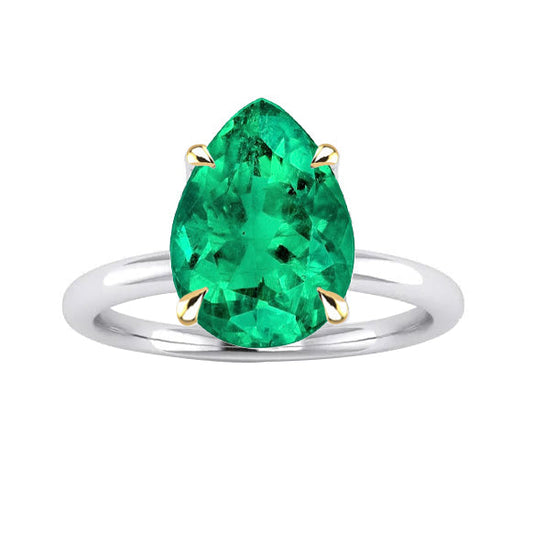 Smeraldo Colombiano Anello con Pietra Preziosa 3-carati Oro Bicolore 14K – vista principale