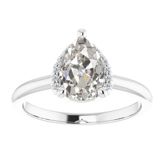 Brillante Taglio Old Mine Anello Solitario con Accenti in Oro 14 Carati Bianco – vista principale