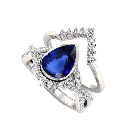 Anello con Pietra Preziosa Oro 14 Carati Bianco con Zaffiro Blu Fiordaliso – vista principale