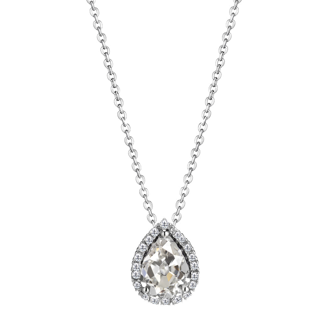 Pendente a Goccia Oro Bianco 14K con Diamante Fine – vista principale