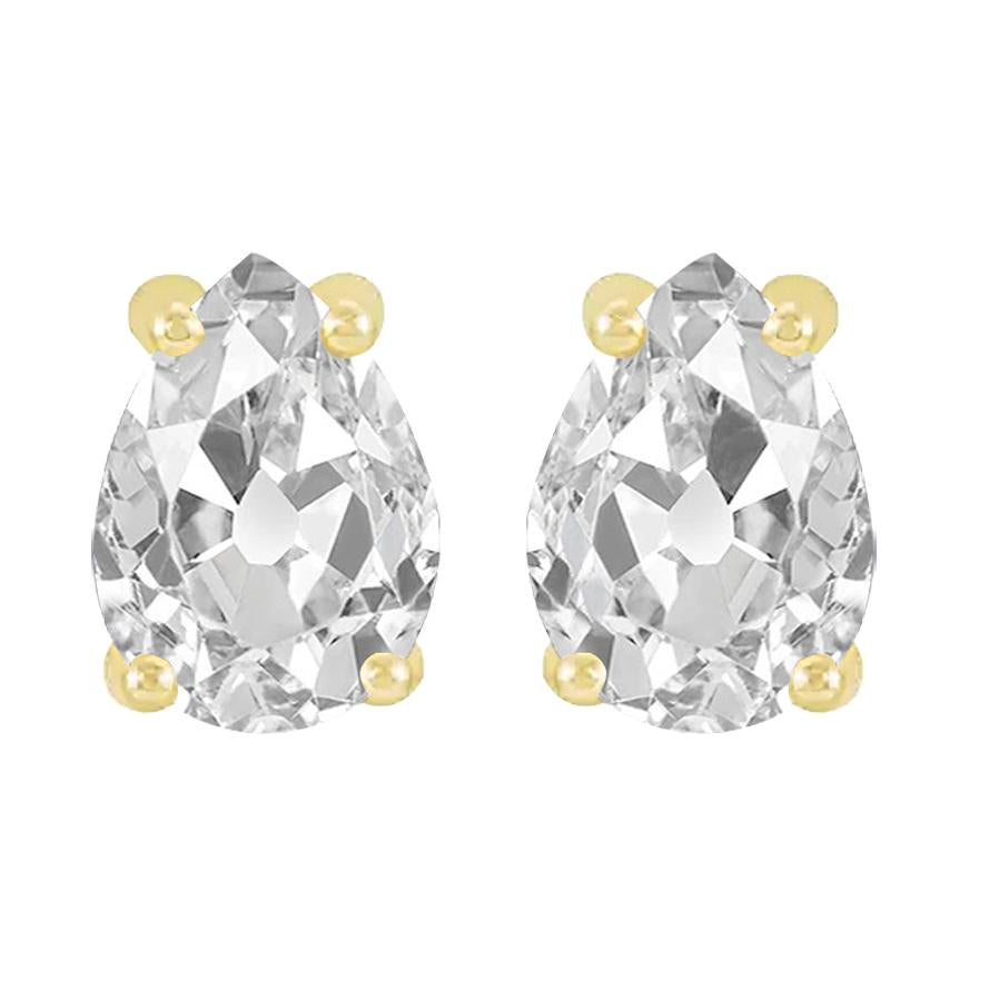 Pear Vecchio Minatore Genuino Diamante Studs 8 Carati In Oro Giallo Con Griffe