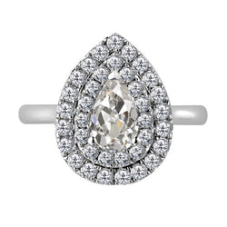 Oro 14 Carati Bianco Brillante Anello con Pavé Halo