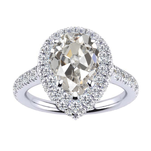 Diamante Taglio Old Mine Anello Halo in Oro Bianco 14K – vista principale