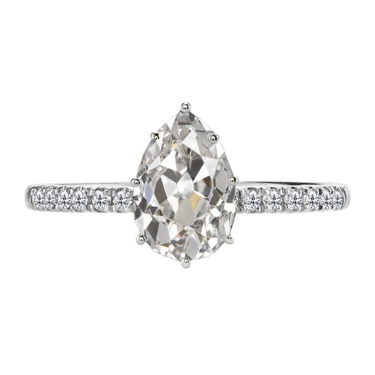 Brillante Cuscino Antico Anello Solitario con Accenti in Oro Bianco 14K – vista principale