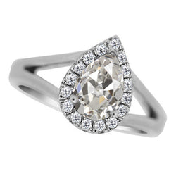 Firmato Gambo Diviso Diamante Fine Anello di Fidanzamento Halo