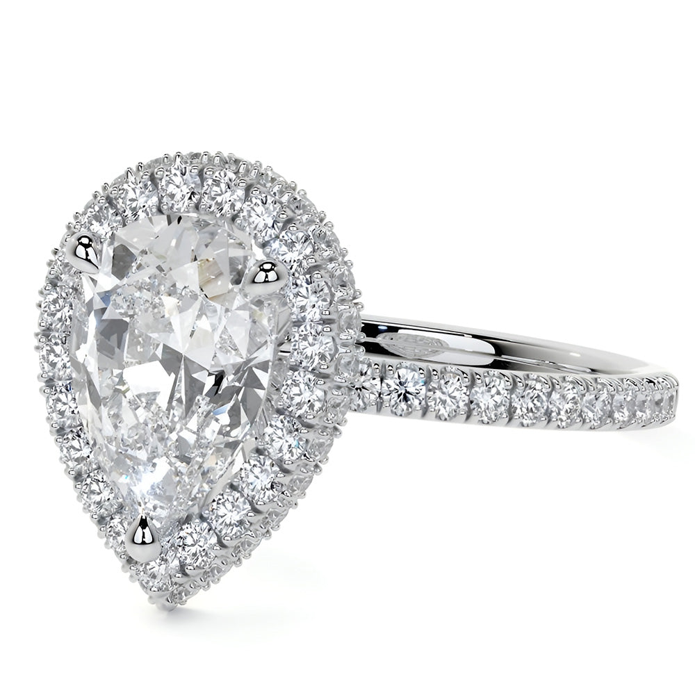 Anello Halo Oro Bianco 14K con Diamante – vista laterale