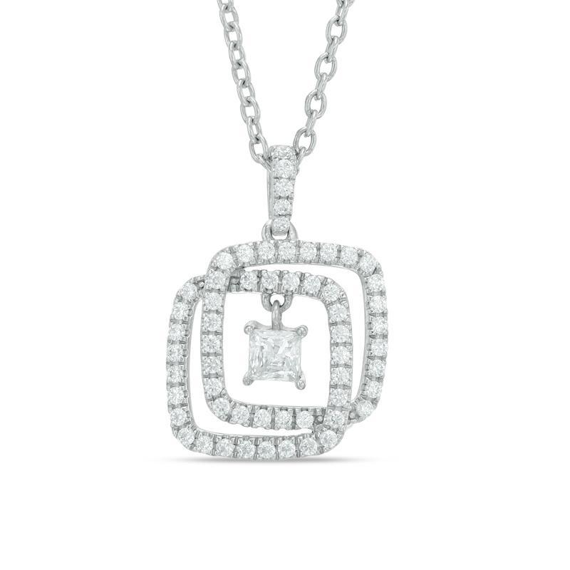 Pendente Ad Incastro Princess E Vero Diamante Rotondo Da 1,60 Ct In Oro Bianco 14k