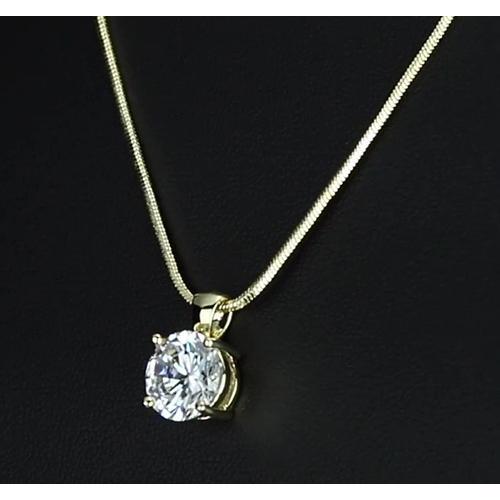 Pendente Con Genuino Diamante Tondo A Quattro Punte Da 1 Carato Su Montatura In Oro Giallo 14K