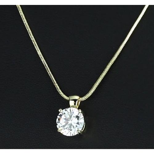 Pendente Con Genuino Diamante Tondo A Quattro Punte Da 1 Carato Su Montatura In Oro Giallo 14K