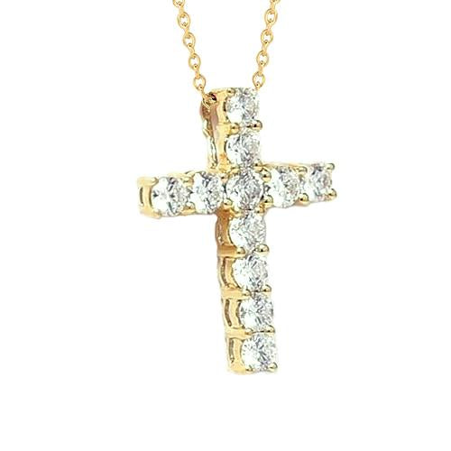 Pendente Con Vero Diamante Rotondo A Punta 3.50 Carati In Oro Giallo 14K