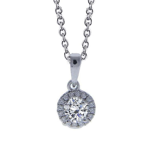 Pendente Da Donna Con Vero Diamanti Tondi Da 2,15 Carati Halo Style E Oro Bianco 14K