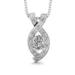 Pendente Di Collana Con Naturale Diamanti Ovali E Taglio Rotondo Da 2,70 Carati E Oro Bianco 14K