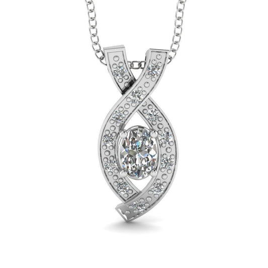 Pendente Di Collana Con Naturale Diamanti Ovali E Taglio Rotondo Da 2,70 Carati E Oro Bianco 14K