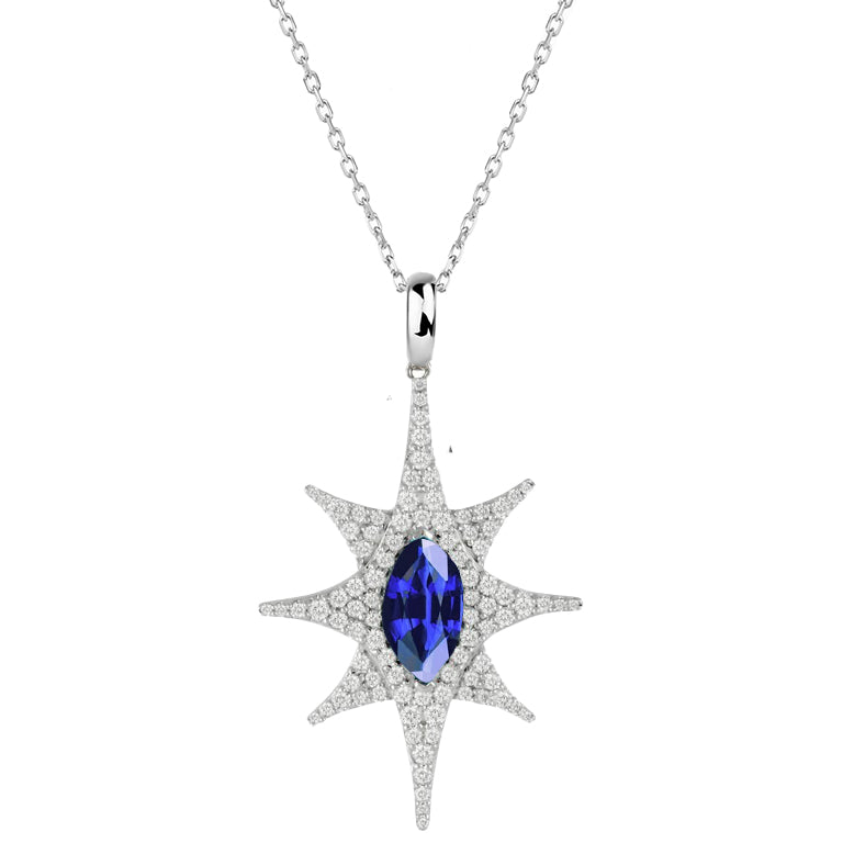 Pendente Marquise Con Zaffiro Blu E Diamanti Halo Stella Stile